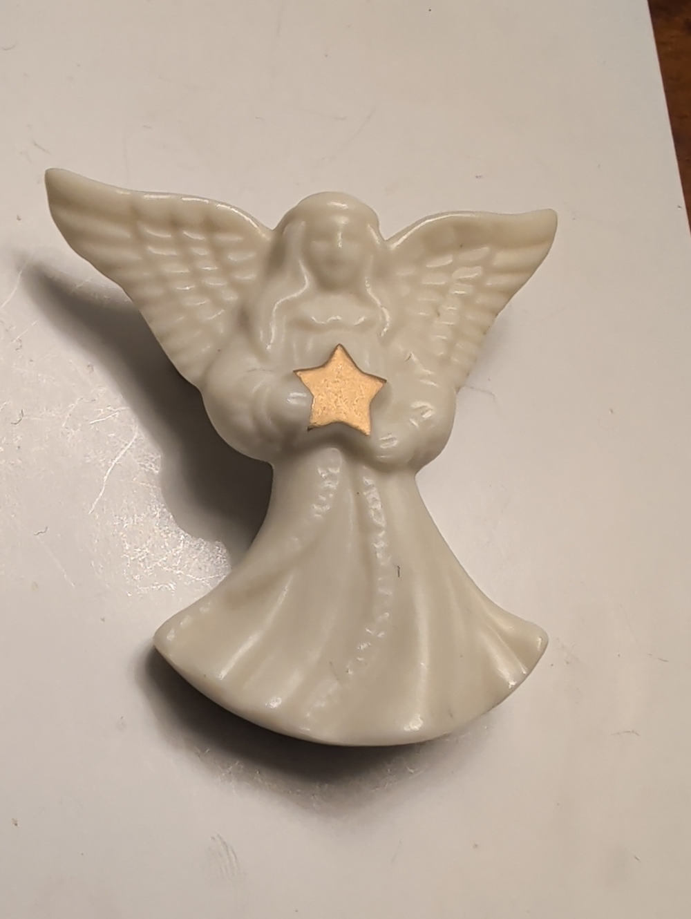 Lenox 1980 Pin Porcelain Angel Star Christmas Holidays Brooch